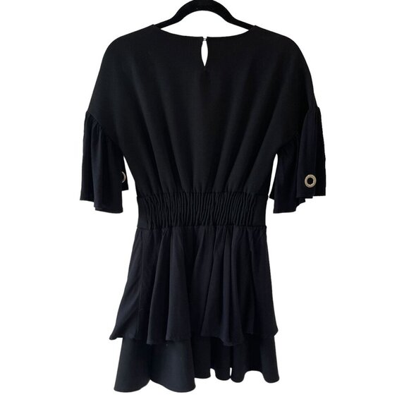 Maje Size M Rotery Grommet Trim Dress Mini LBD Flowy Rocker Bell Sleeve Flare - Picture 5 of 15